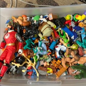 Box of action figures